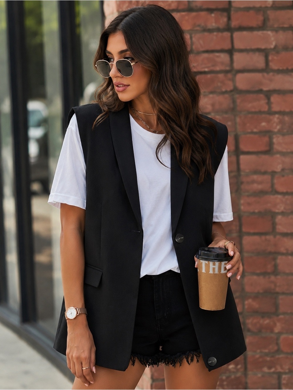 Mango Suit Open Front Longline Blazer Vest Size xxs